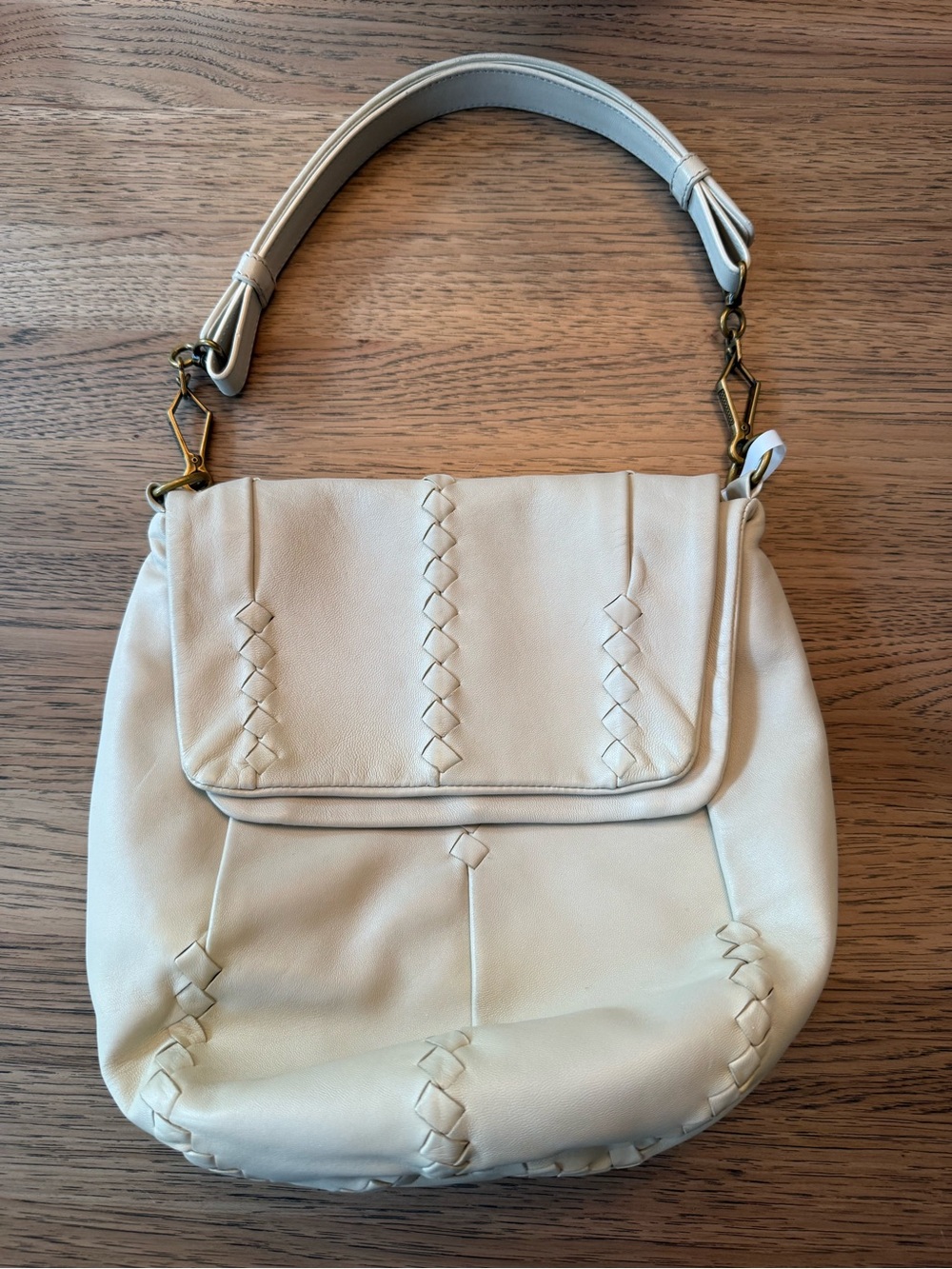 Vintage Bottega Veneta Flora Cream Woven Leather Shoulder Bag